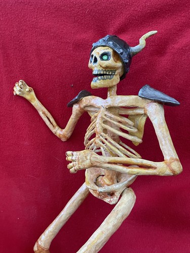Mexican Folk Art Day Of The Dead Papier-mâche Skeleton Viking - Picture 11 of 21