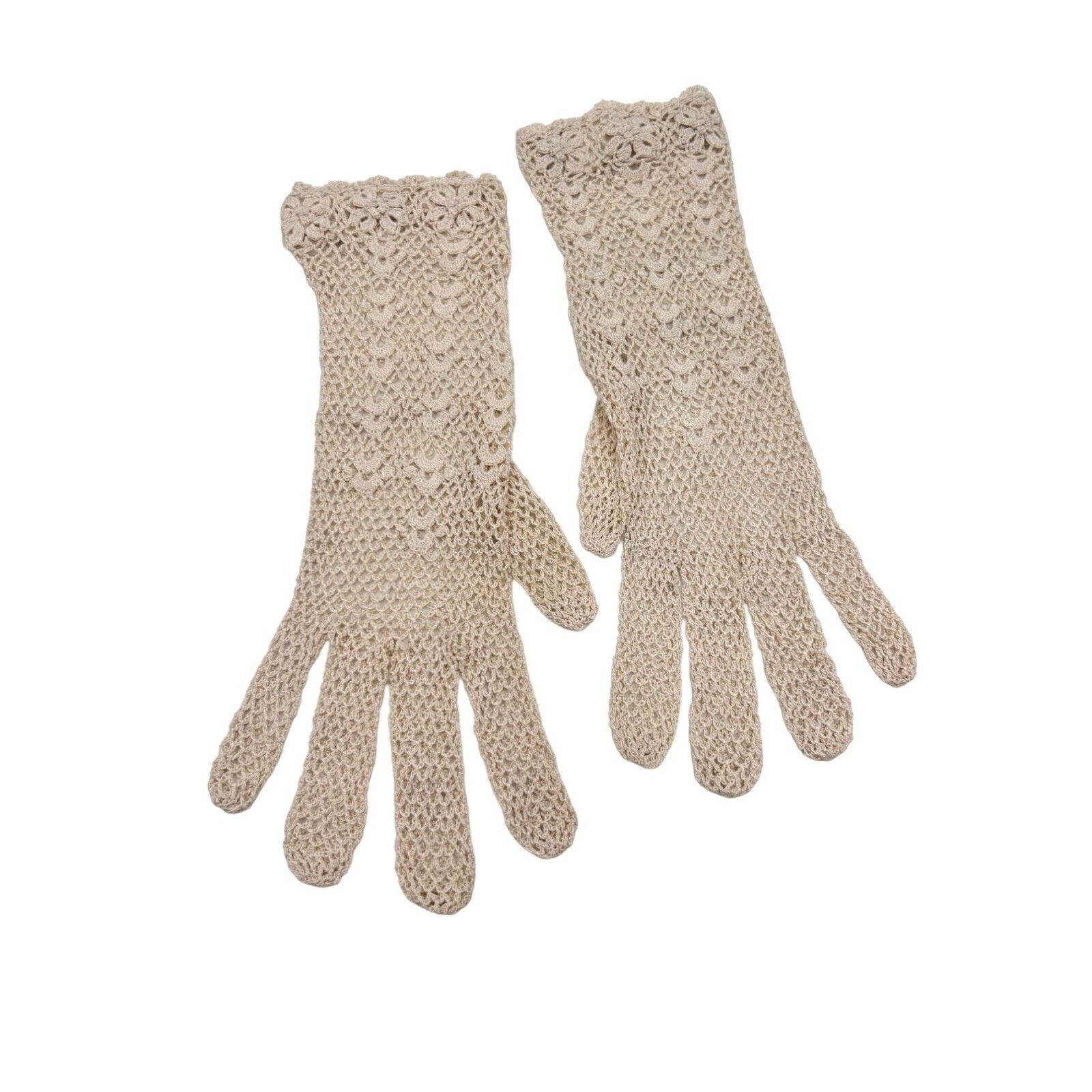 Vintage Hand Crochet Lace Evening Lady Gloves Fis… - image 1