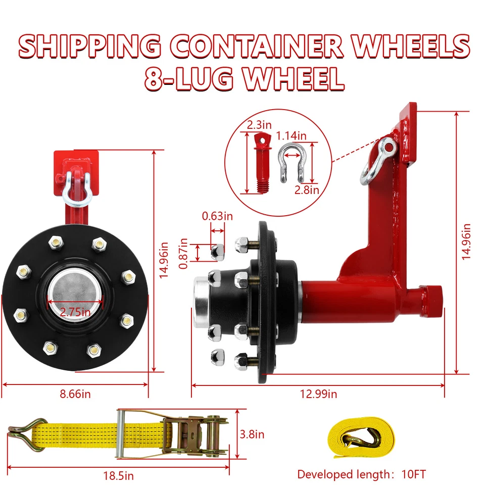 2 Pack Shipping Container Wheels 8×6.5 Lug Wheels Kit. with 10FT Ratchet Straps - Image 2 of 4