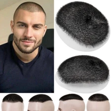5x7inch Short Human Hair Toupee for Mens Buzz Cut Thin Skin PU Replacemen System