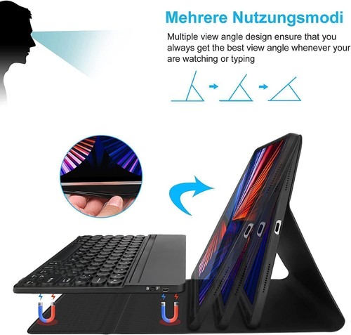 Beleuchtet Tastatur Schutz Hülle Für iPad Pro 12,9 Zoll 6th/5th/4th/3rd Gen 2022 - Bild 13 von 18