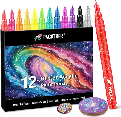 12 Colors Glitter Markers, 0.7Mm Extral Fine Tip Sparkling Acrylic Paint Pens fo