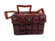 Vintage Mid Century Crocodile Skin Box Purse Handbag Bakelite Chain Handle RARE