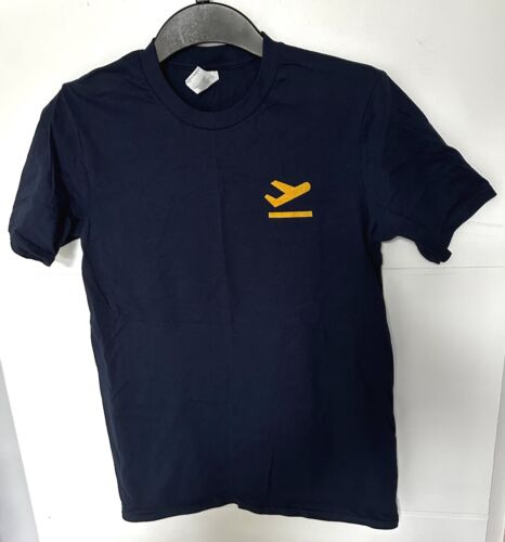 Camiseta de algodón Gildan unisex azul oscuro/azul marino icono con logotipo de salidas de avión - pequeña - Imagen 2 de 5