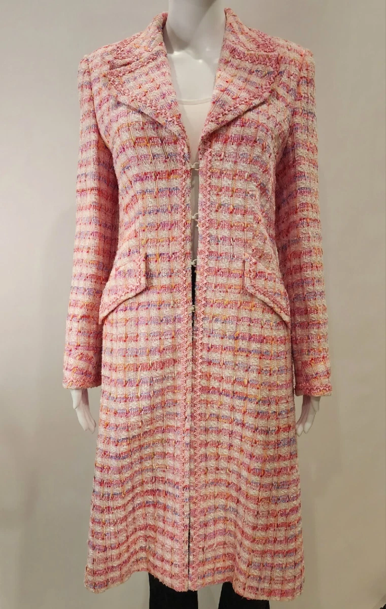 ESCADA Pink Tweed Pattern Long Coat Jacket Women Size 6 Y2K Vintage