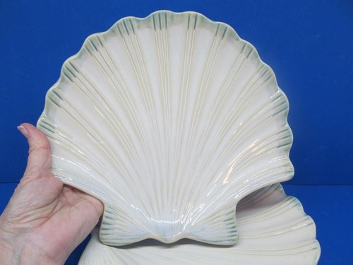 Shoreline Collection Home Studio 4 Salad Plates Scallop Shell Cream Blue Trim - Picture 16 of 16