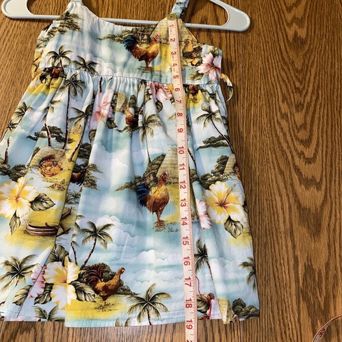 Ky's Hawaiian Blue Aloha Dress Girl Sz 6 Tropical Roosters Palm Trees Flowers - Picture 9 of 9