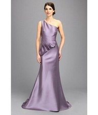 NWT Badgley Mischka RUNWAY evening formal peplum One shoulder dress 16 LILAC