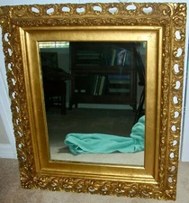 Antique Large Ornate Gold Gilt Wood & Gesso Wall Mirror Baroque Rococo Style