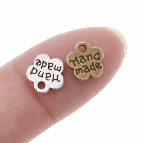 100 PCS Metal Labels Tags Handmade Letter Printed Clothing Sewing Craft Charm - Picture 2 of 14