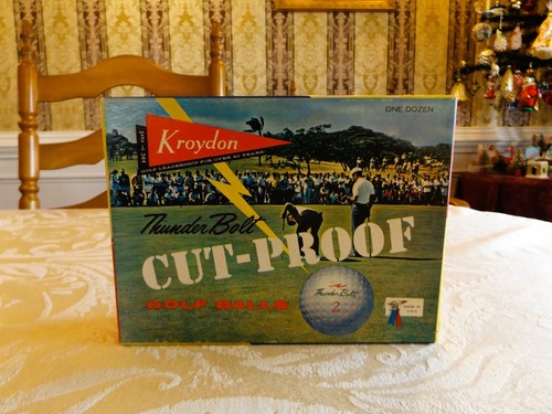 VINTAGE KROYDON THUNDER BOLT GOLF BALL BOX ONLY WITH GREAT GRAPHICS AND IMAGES ! - Afbeelding 1 van 15