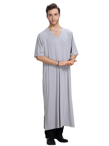 Herren Saudi Arabisch Gewand Muslim Abaya Kaftan Kurzarm Dishdasha Thobe Jubba Thoub - Bild 5 von 43