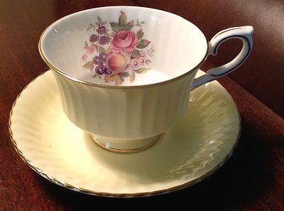 ROYAL STANDARD Cup & Saucer Bone China R185 Footed Yellow Fruit