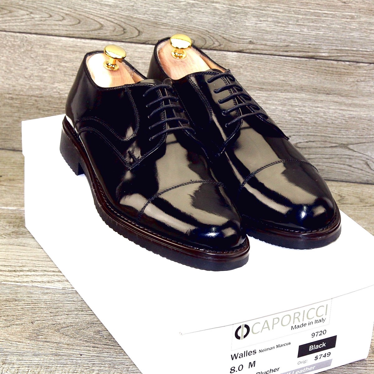 NEW* $749 Caporicci Abrasivato 8 M Italy Patent Calfskin  display picture 1