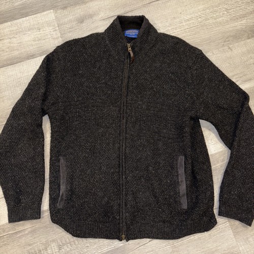 Pendleton Shetalnd Wollpullover Herren Large schwarz durchgehender Reißverschluss Langarm waschbar