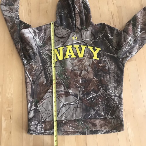 Under Armor Camo Navy Long Sleeve Hoodie Brown Fleece 2XL Collegiate Hunting Cas - Picture 4 of 8