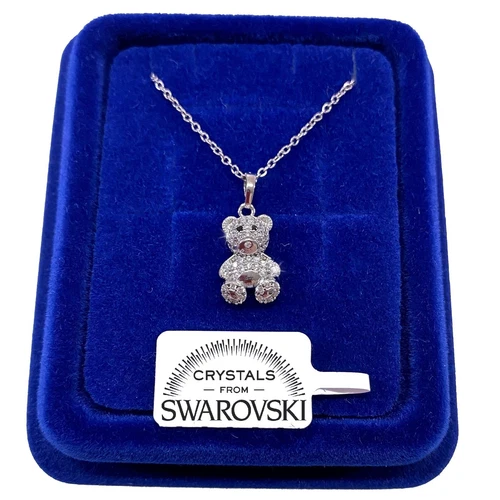 Collana Mini Orsetto Catenina pl. oro Bianco 18k con Cristalli Swarovski S/010 - Foto 1 di 1