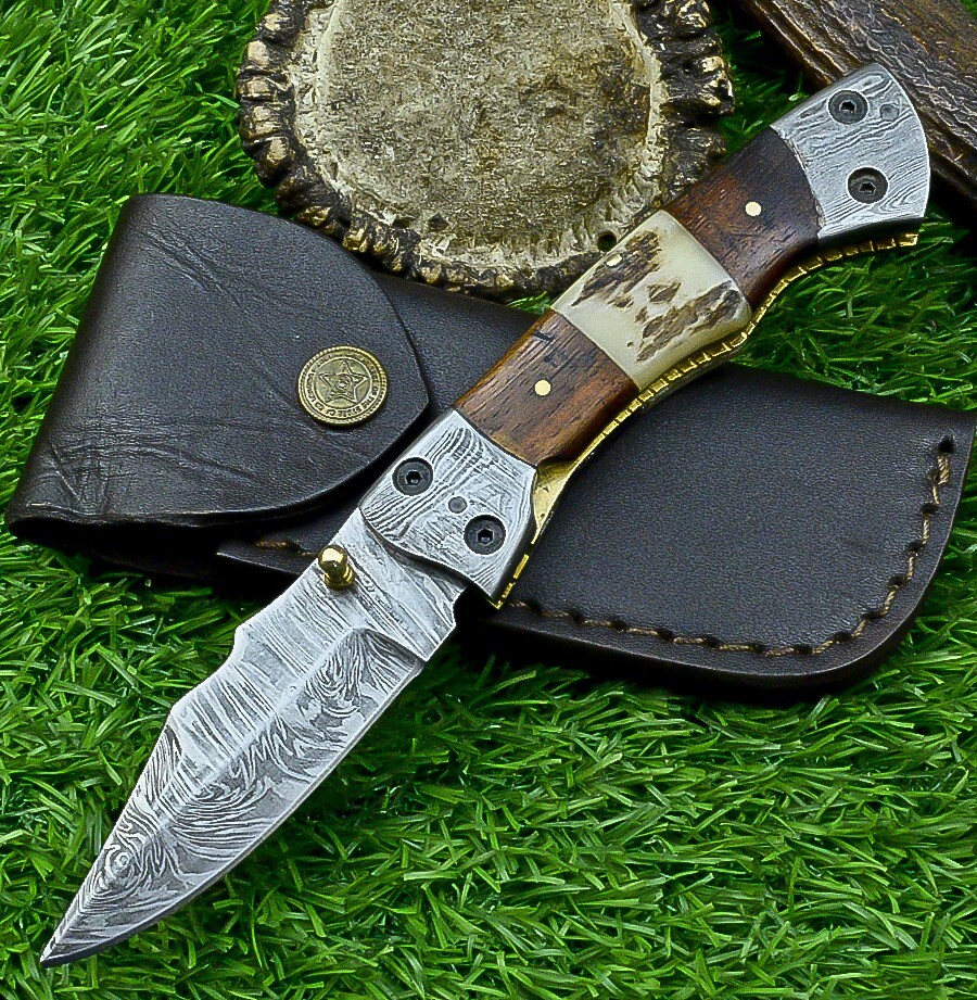 CUSTOM HANDMADE Premium Damascus Steel Pocket Folding Knife LINER LOCK, UN-2514