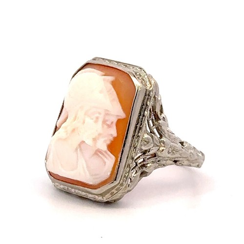 Vintage 18K White Gold Roman Solder Double Face Cameo Ring Size 6.25 - J407 - Picture 3 of 10