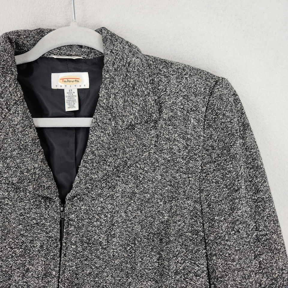 Куртка женская Talbots 12 миниатюрная черная белая шелковая шерстяная смесь блейзер на молнии карьерная - Изображение 2 из 4