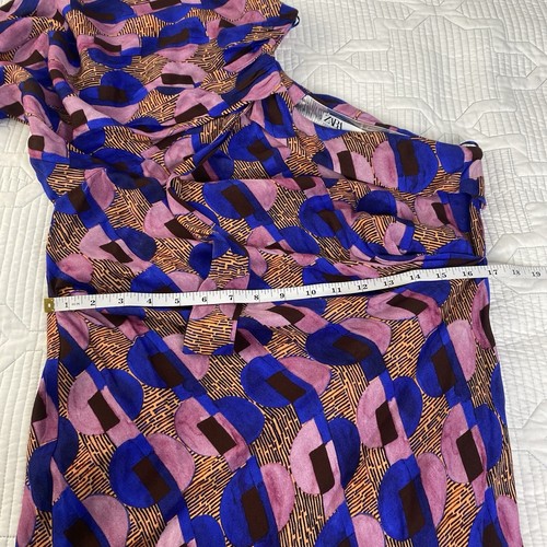 ZARA Studio XS Bloggers Fav Geometric Print One Shoulder Asymmetric Midi Dress - Picture 9 of 13