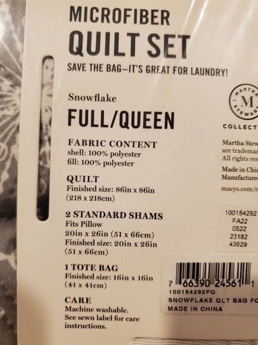 Martha Stewart Grey White Snowflake Holiday Quilt Bag Sets Full/Queen 4-PC - Picture 10 of 11