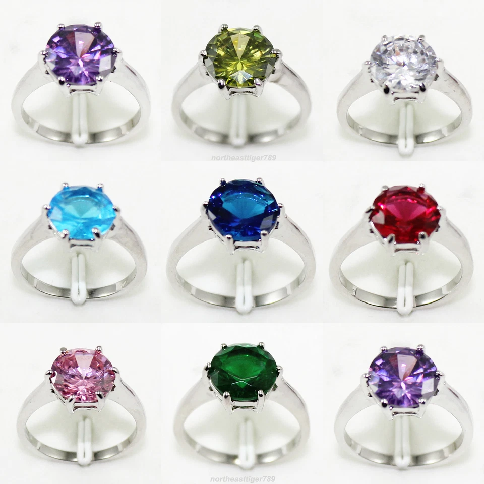 Anillos púrpura verde oliva blanco azul rojo rosa circonita cúbica 18KWGP mujeres niñas Foto 2 de 2