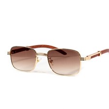 Woodgrain Gradient Brown Tint Retro Men's Gold Frame Hip Hop Sunglasses