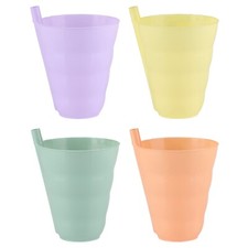 Children Plastic Cup Tumbler with Built in Straw Sip Cup 4PC Reusable Party