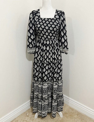 Anthropologie Me 2 Magic Floral Black & White Maxi Dress Peasant Boho Size M NWT