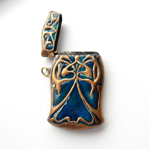 Arts Crafts Brass Enamel Vesta Match Safe - Picture 4 of 6