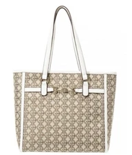 GIANI BERNINI Double Strap Signature Logo Jacquard Tote in White/Brown NWOT
