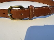 Vintage Bass Unisex Tan Leather Belt With Brass Buckle USA Made Size 36/90