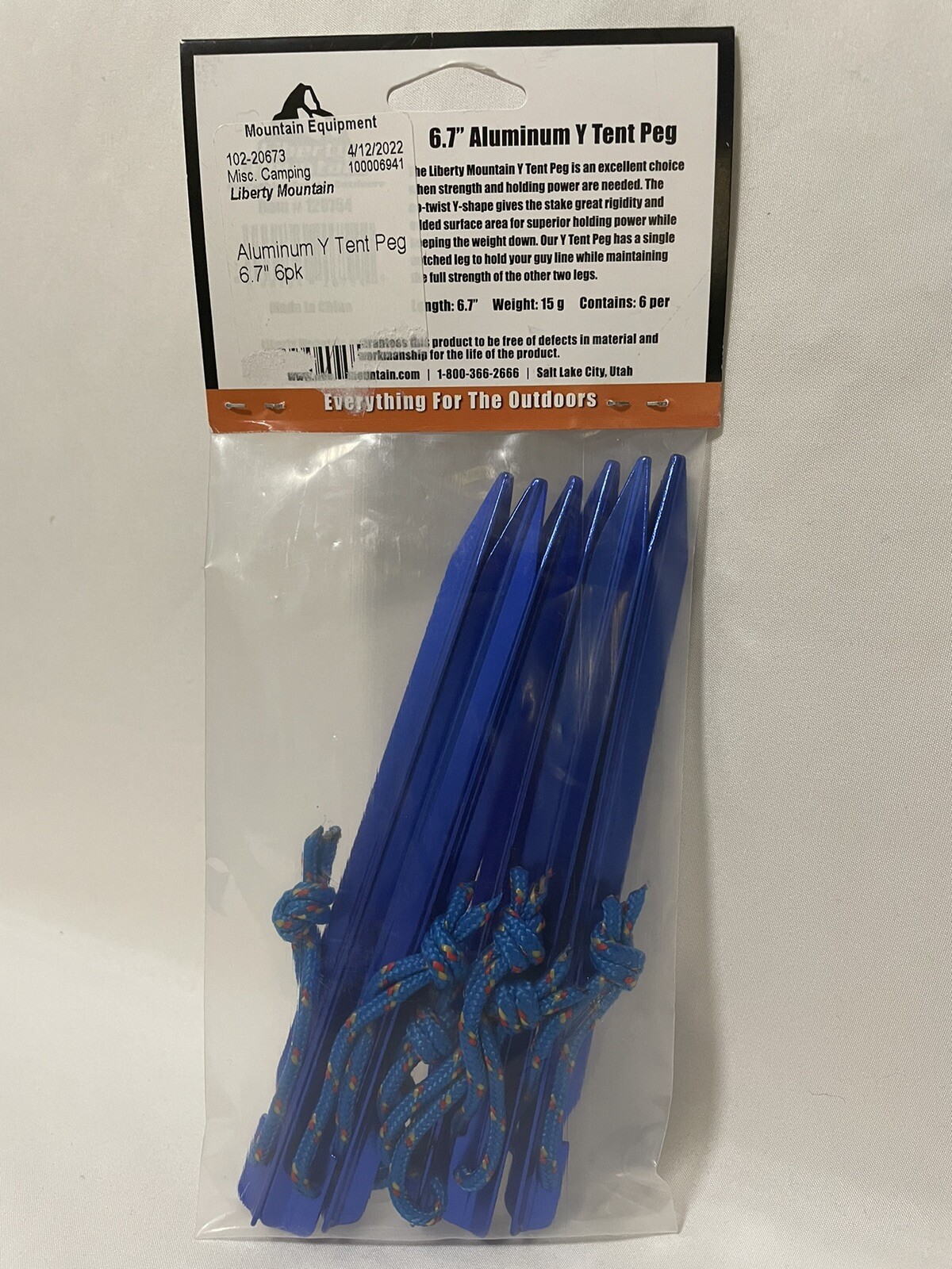 Liberty Mountain Blue Anodized Aluminum 6.7" Y Tent Pegs / Stakes 6-Pack