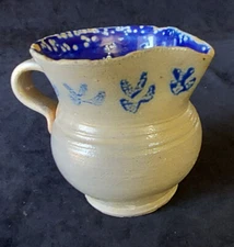 Vintage Jugtown incised salt glazed/ cobalt blue detailed cream pitcher