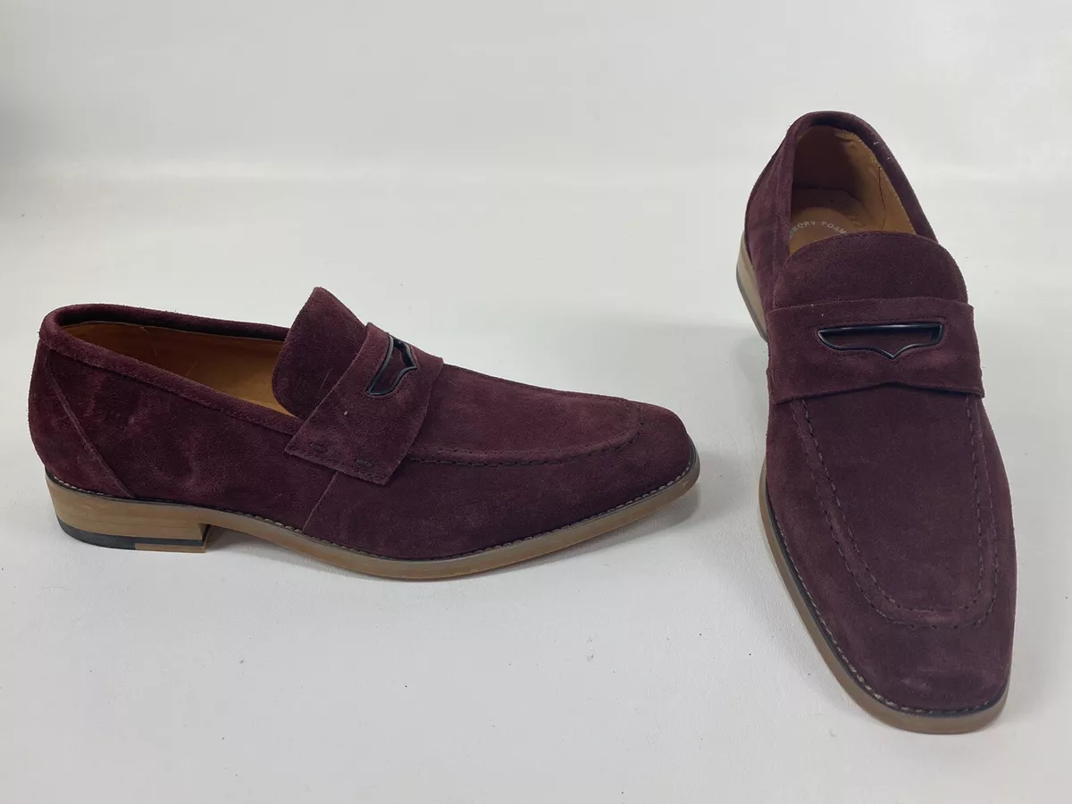 Stacy Adams Men s Colfax Moc Toe Penny Loafer Burgundy Suede Size 7.5 M