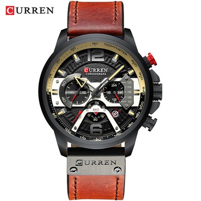 CURREN Men Quartz Watch Chronograph Date Display Wristwatch Leather Sport Watch