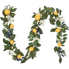6ft Pre-Lit Lemon Garland with Greenery, Thin Spring Summer Garland for Mantl...