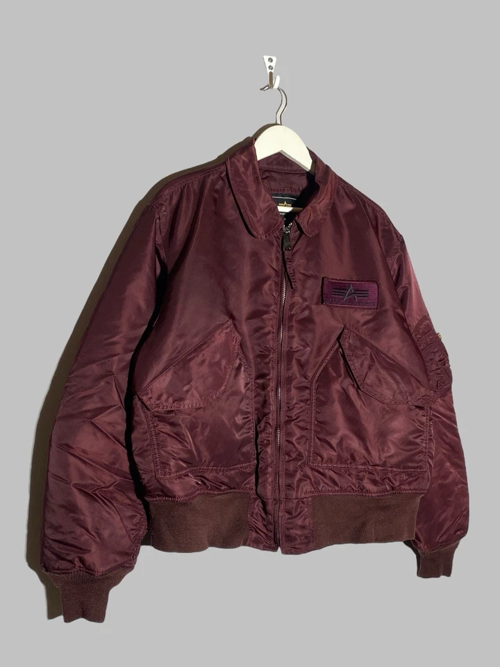 Vintage Alpha Industries CWU 45 Flyers Bomber Jacket Burgundy Nylon Men’s Large - Image 3 of 4
