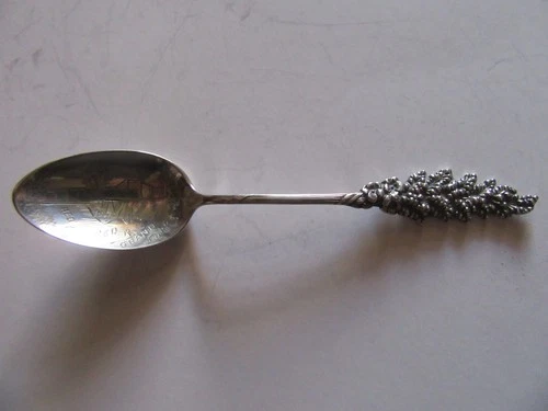 R & B Goldenrod Handle 5 3/4" Sterling Souvenir Spoon Bridge Red R. Grand Forks