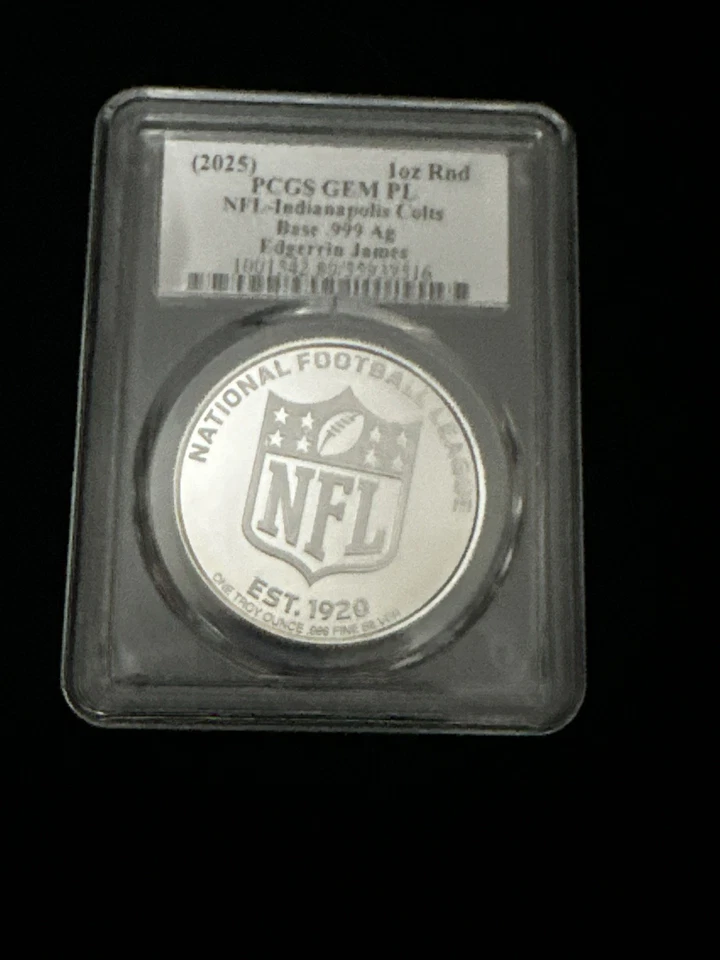 Moneda de plata Edgerrin James Auto 2025 graduación profesional gema PL NFL Indianapolis Colts 1 oz Foto 2 de 2