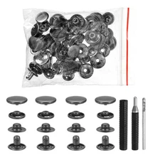 50Set Leather Snap Fasteners Kit 12.5mm Metal Snaps with 3 Setter Tool Gun Black