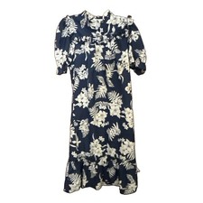 Muumuu Women's Vintage Blue Hibiscus Maxi Dress Sz M/L