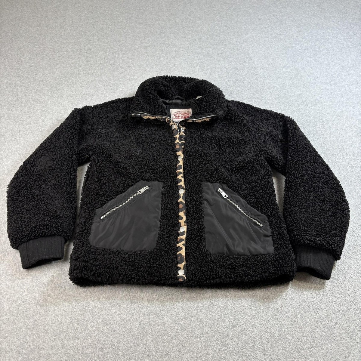 Levi's Jacket Womens XS Black Sherpa Teddy Fleece Full Zip Pockets