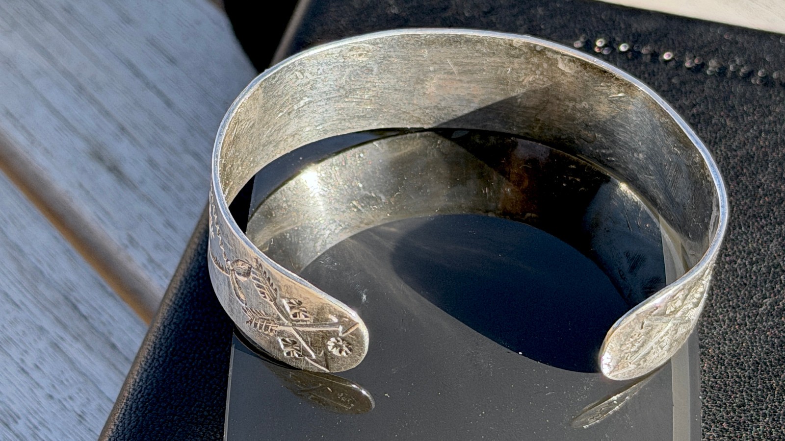 Fred Harvey Navajo silver cuff , rectangular gree… - image 3