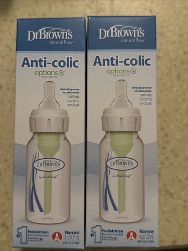 Dr. Brown’s Anti-Colic Options+ Baby Bottles, Level 1 Nipples, 4 oz NEW 2 BOTTLE