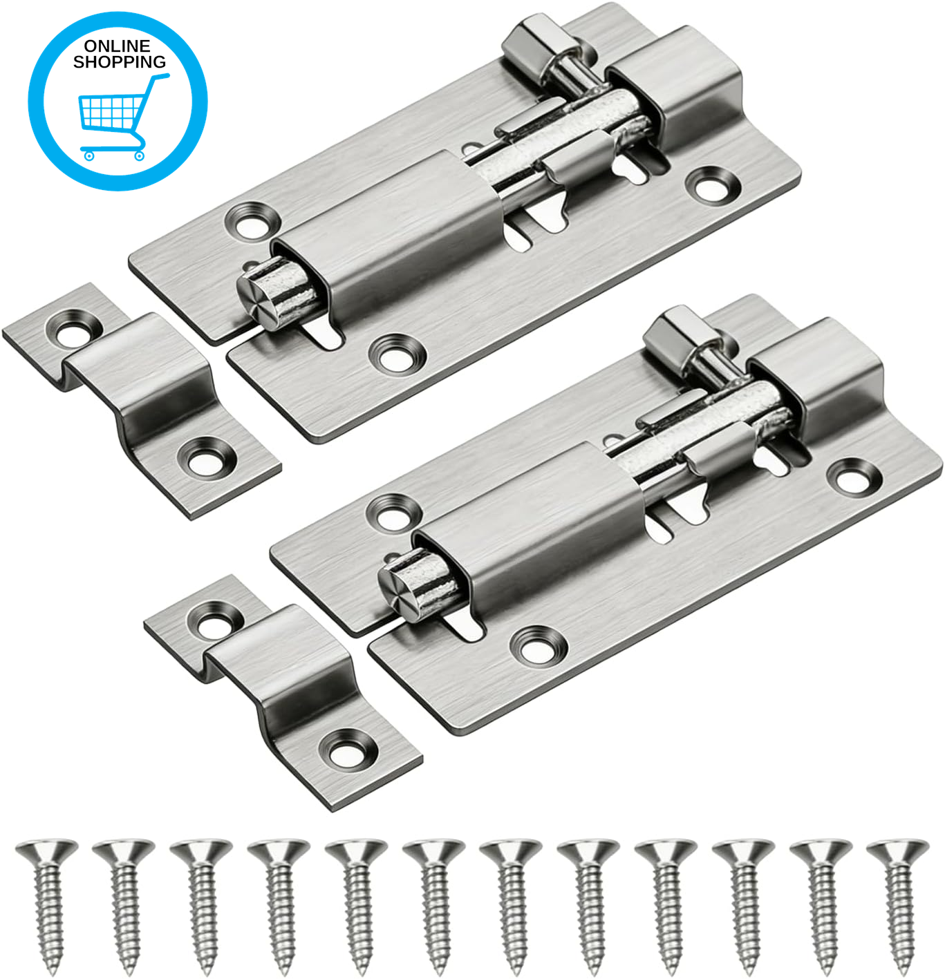2 PCS Stainless Steel Door Lock Slide Bolts Locks with Screws Door Latch for Ext
