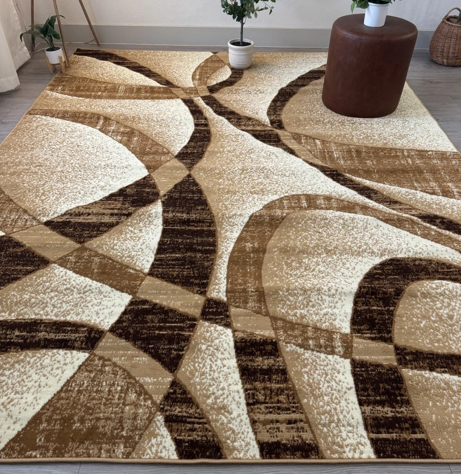 大号当代小地毯客厅地毯 8'x10' 米色/棕色 — 第 4/4 张图片