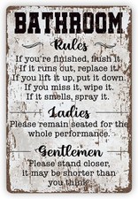 Vintage Tin Signs, Funny Bathroom Rules Tin Metal Signs Home D cor, Please Flus
