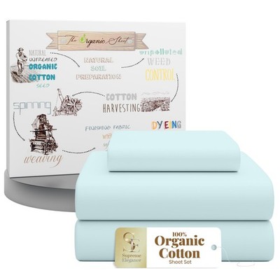SUPREME ELEGANCE 100% Organic Cotton Percale Twin Sheet Set   Crisp & Breathable